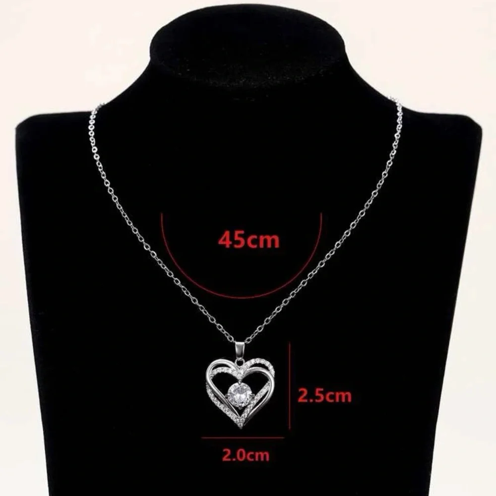 Cubic Zirconia Heart Pendant Necklace for Women Wedding Party